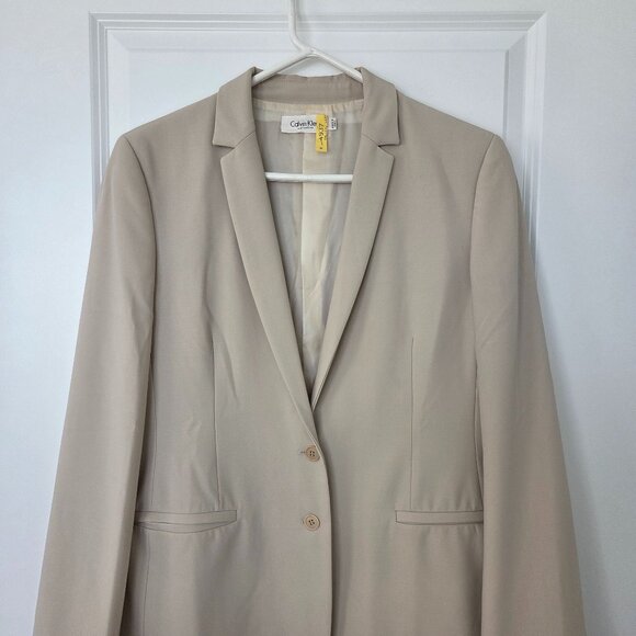 Calvin Klein Collection 2 Button Notched Collar Vintage Blazer Italy Sz 12 Beige - Picture 1 of 7